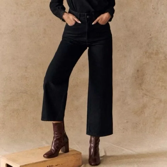 Sézane Le Crop Jeans – High Waisted Wide Leg – Black – Size EU 34 (US 2/XS) - Picture 1 of 13